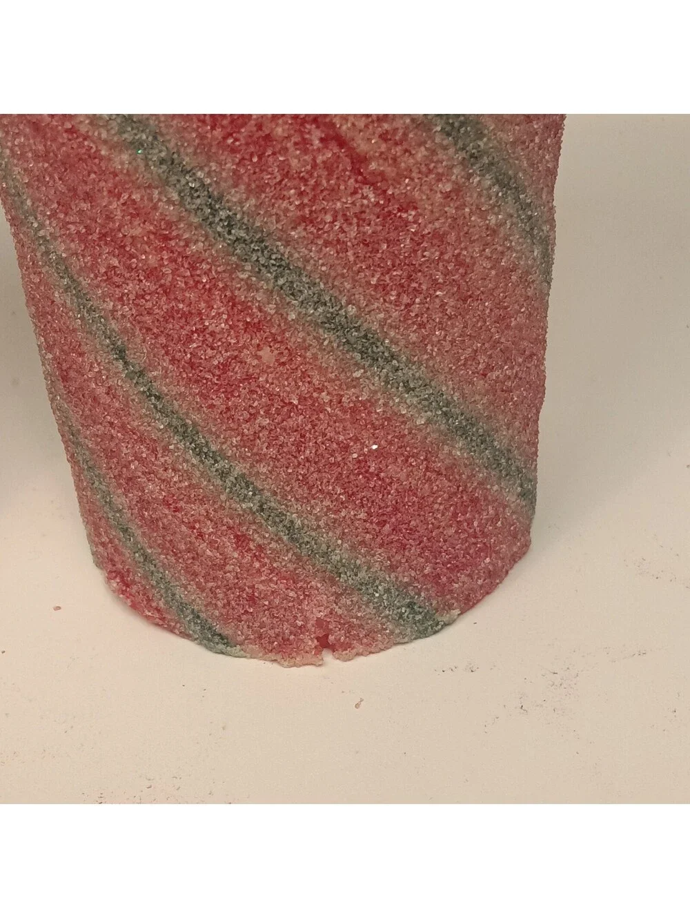 Set of 2 Red/Green/White Glitter Candy Cane Flameless LED Pillar Candles 6 in